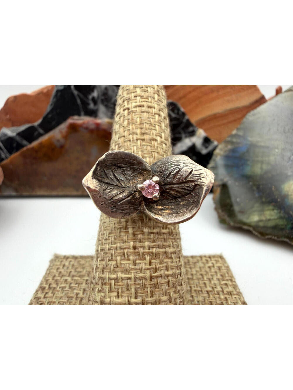 Vintage Sterling Silver Pink Sapphire Blossom Flower Ring Size 6